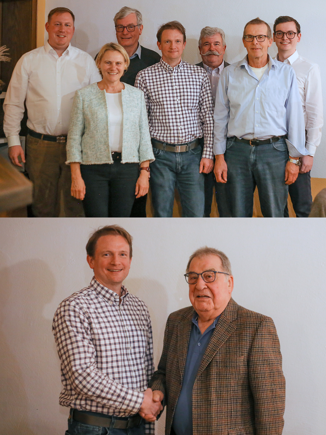 Christiane Staab MdL mit der neuen Vorstandschaft der CDU Baiertal. / Gerhard Geierhaas (rechts) mit seinem Amtsnachfolger Sven Freudensprung. (Fotos: Christine Fischer)