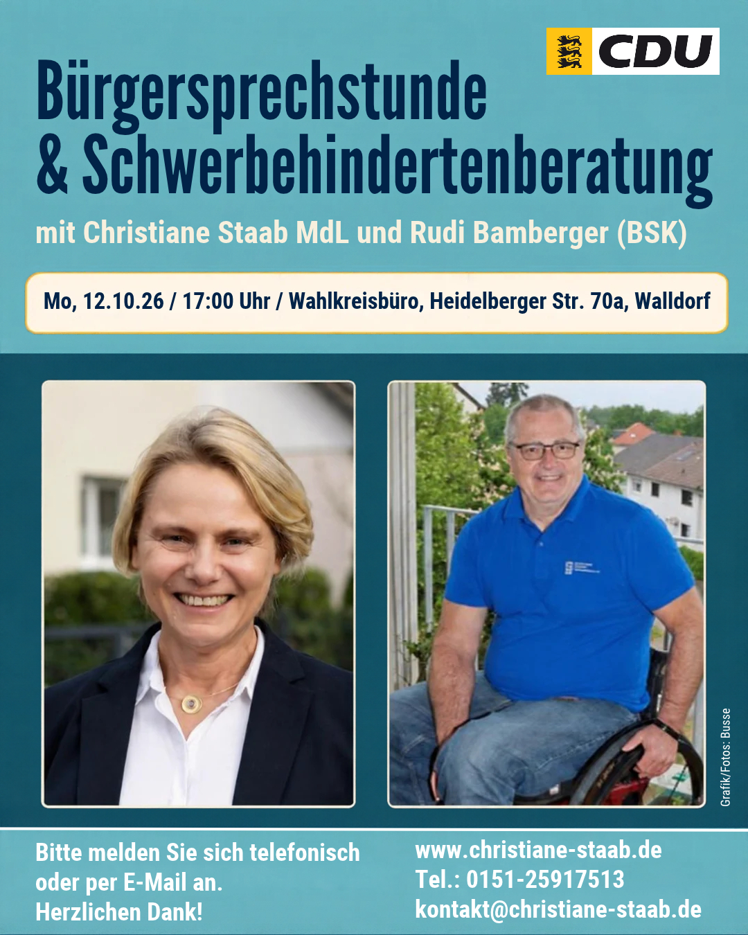 Einladung zur B�rgersprechstunde und Schwerbehindertenberatung (Fotos/Grafik: Busse)